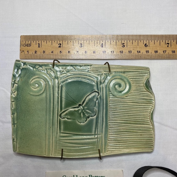Carol Long Pottery Green Butterfly Relief Ceramic Wall Plaque Tile Handmade OS - Picture 11 of 13